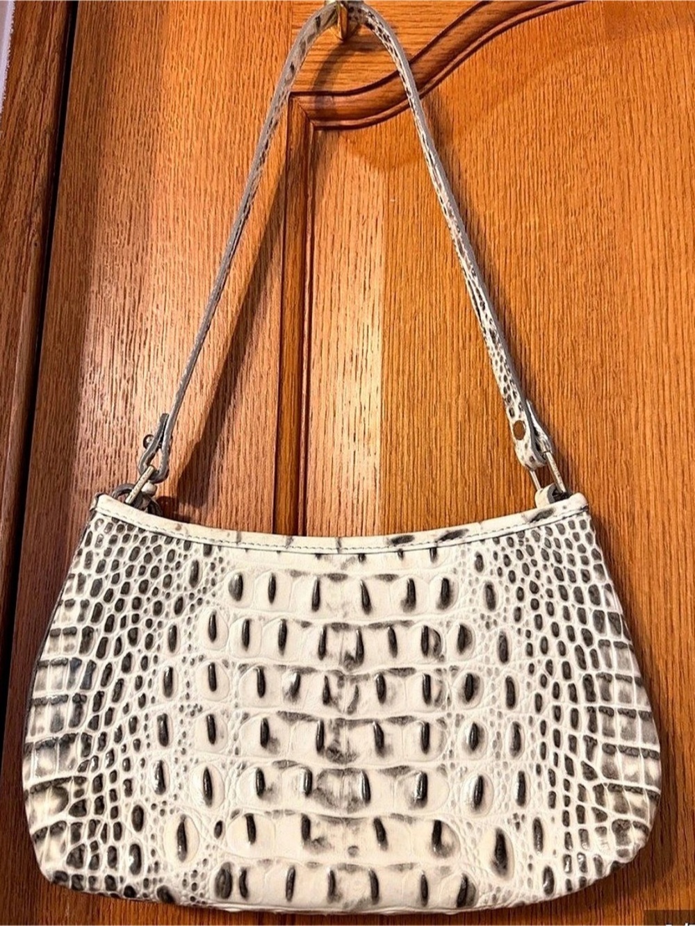 Brahmin Croc-Embossed Shoulder Bag in White & Gray